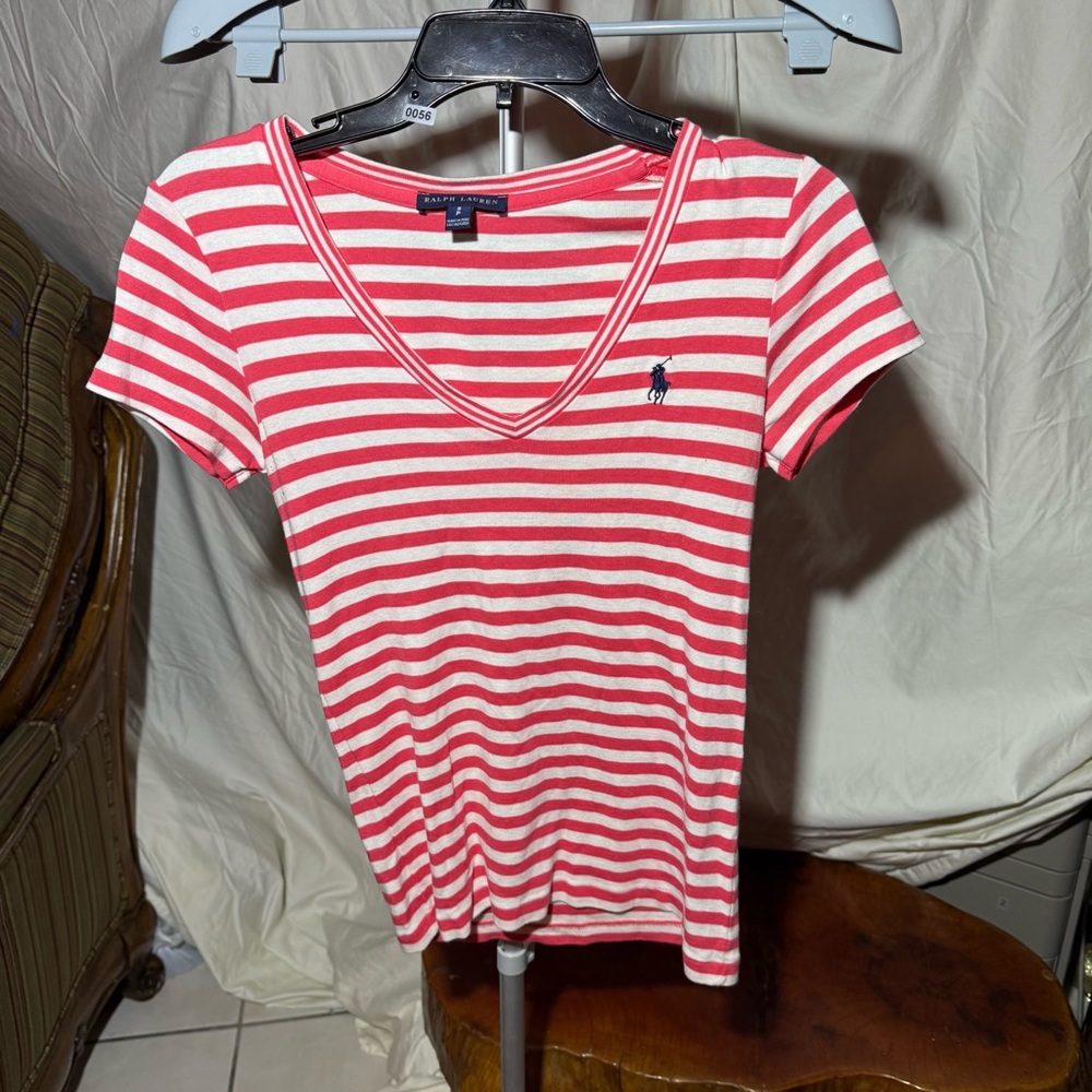 Ralph Lauren Red and White Striped Tee 0056